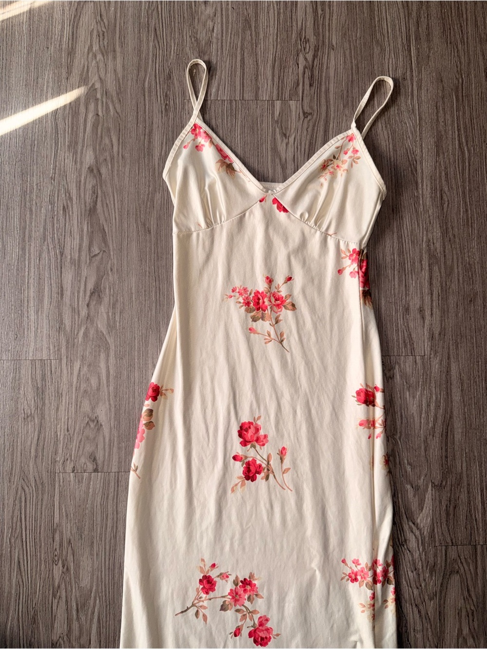 Women's Cream Floral Slip Dress with Pink Blooms - Picture 2 of 4